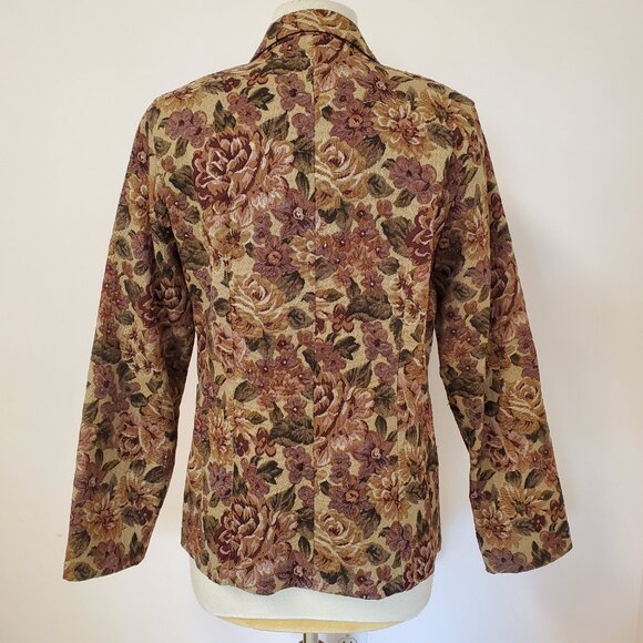 WinterSilks Autumn Rose Floral Tapestry Weave Jacquard Blazer Beige Maroon Green - Picture 4 of 9